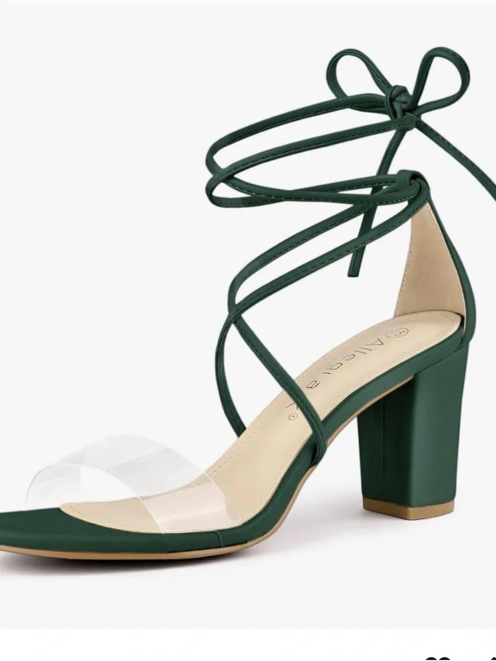 Allegra K Dark Green Block Heel Sandals with Clear Strap